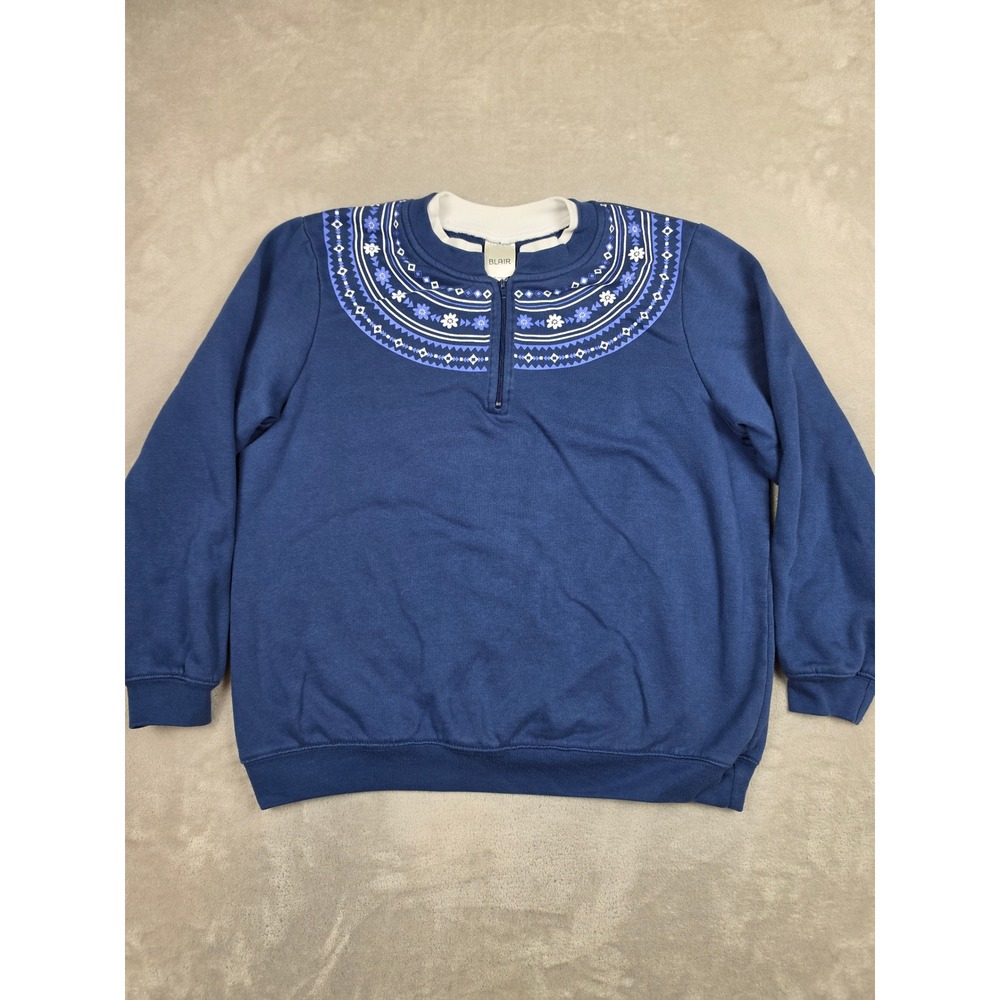 Blair Quarter Zip Sweatshirt Womens Medium Blue Floral Fair Isle Pullover